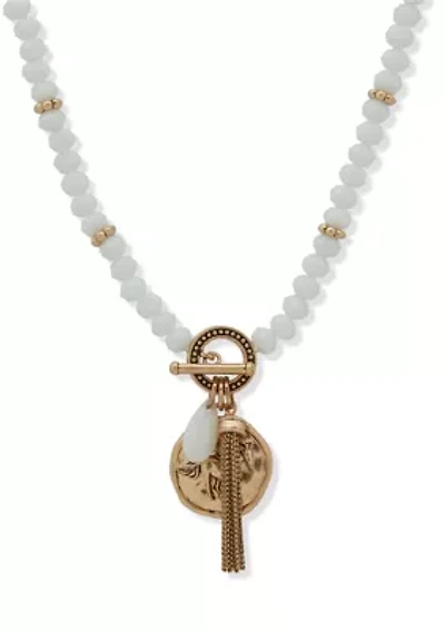 White Beaded Gold Tone Horse Pendant Necklace