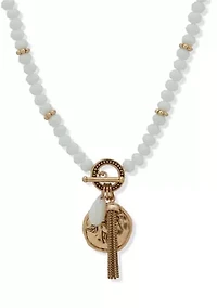 White Beaded Gold Tone Horse Pendant Necklace