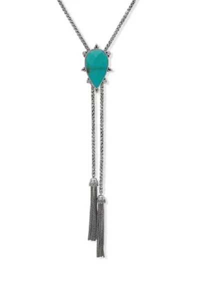  Turquoise Stone Long Tassel Bolo Necklace