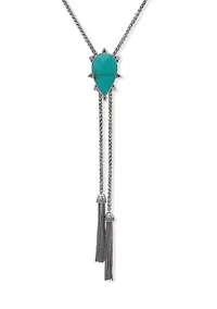  Turquoise Stone Long Tassel Bolo Necklace