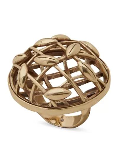 Gold Tone Lattice Leaf Ring