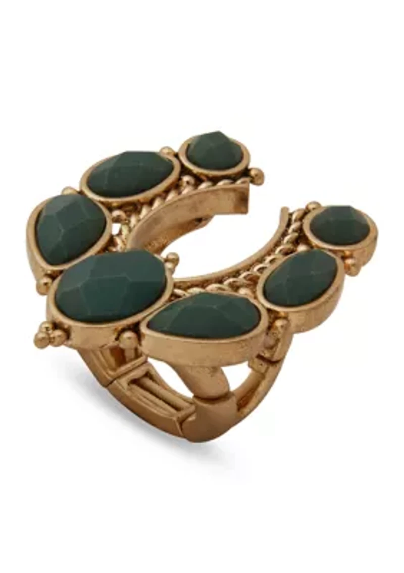  Green Horseshoe Stone Ring