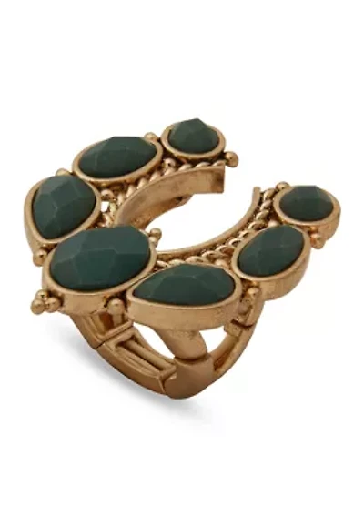  Green Horseshoe Stone Ring