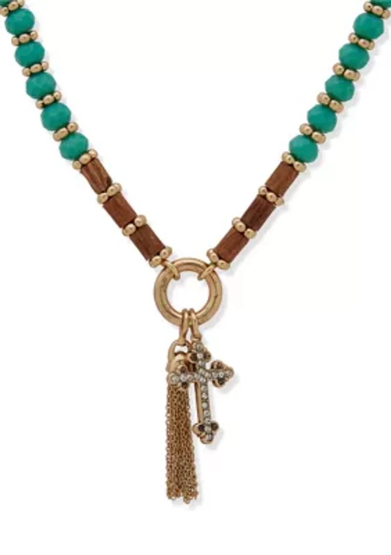 Gold Tone Turquoise Tone Beaded Boot Bracelet