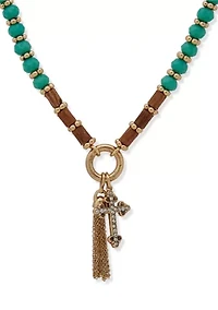 Gold Tone Turquoise Tone Beaded Boot Bracelet