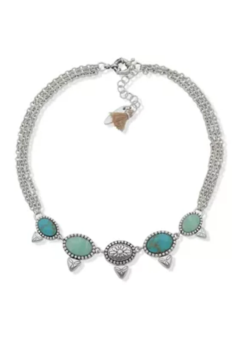 Silver Tone Turquoise Chain Boot Bracelet