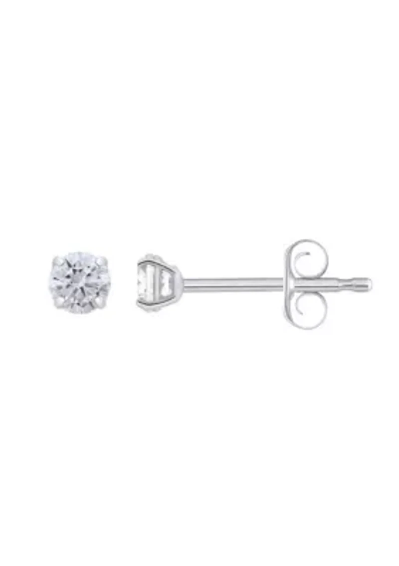 14K Gold 3mm Round Cubic Zirconia Stud Earrings