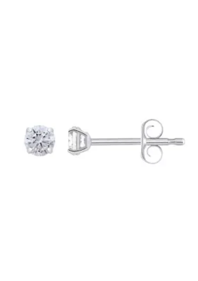 14K Gold 3mm Round Cubic Zirconia Stud Earrings