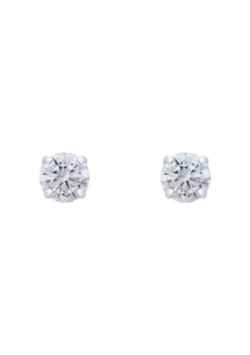 14K Gold 3mm Round Cubic Zirconia Stud Earrings
