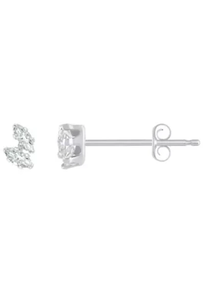 10K Gold 4x2mm Marquise Cubic Zirconia Stud Earrings