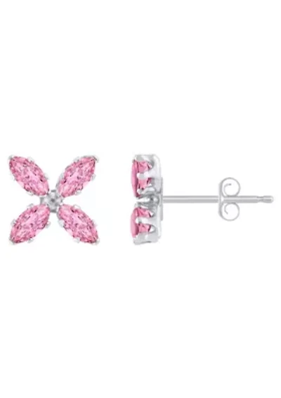 10K Gold 4x2mm Marquise Cubic Zirconia Flower Stud Earrings