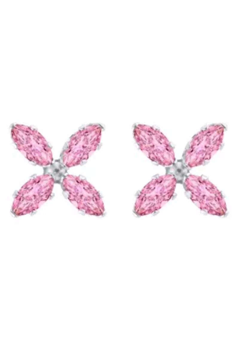10K Gold 4x2mm Marquise Cubic Zirconia Flower Stud Earrings