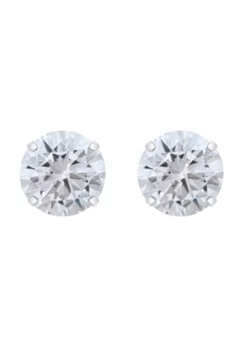 14K Gold 7mm Round Cubic Zirconia Stud Earrings