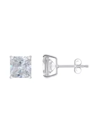14K Gold 7mm Princess Cut Cubic Zirconia Stud Earrings