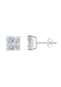 14K Gold 7mm Princess Cut Cubic Zirconia Stud Earrings