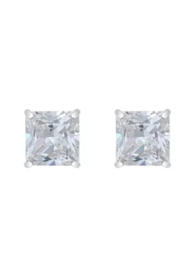 14K Gold 7mm Princess Cut Cubic Zirconia Stud Earrings