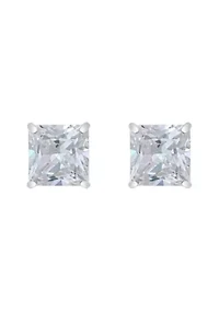 14K Gold 7mm Princess Cut Cubic Zirconia Stud Earrings