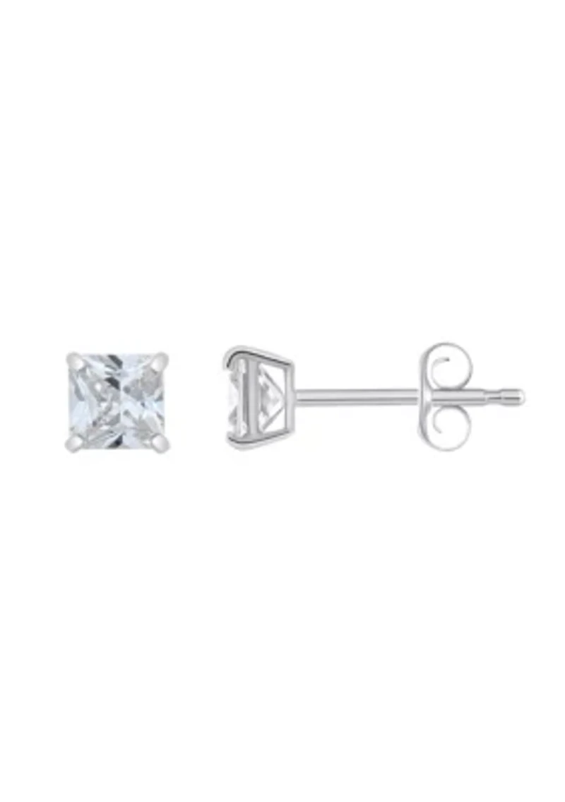 14K Gold 4mm Princess Cut Cubic Zirconia Stud Earrings