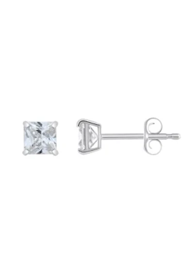 14K Gold 4mm Princess Cut Cubic Zirconia Stud Earrings