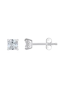 14K Gold 4mm Princess Cut Cubic Zirconia Stud Earrings