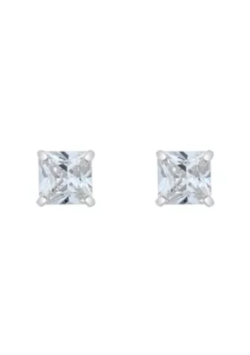 14K Gold 4mm Princess Cut Cubic Zirconia Stud Earrings