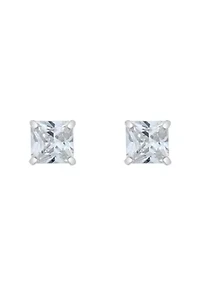14K Gold 4mm Princess Cut Cubic Zirconia Stud Earrings
