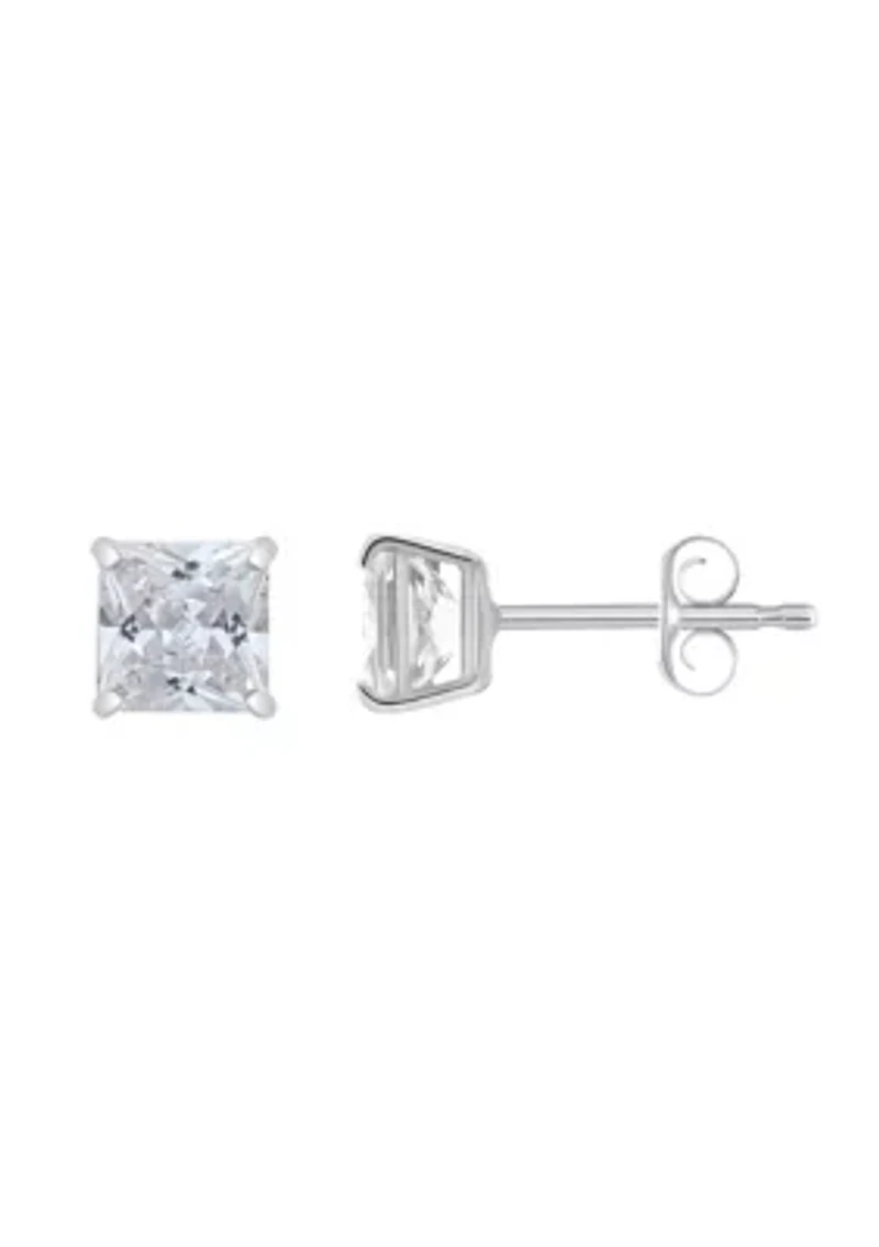 14K Gold 5mm Princess Cut Cubic Zirconia Stud Earrings