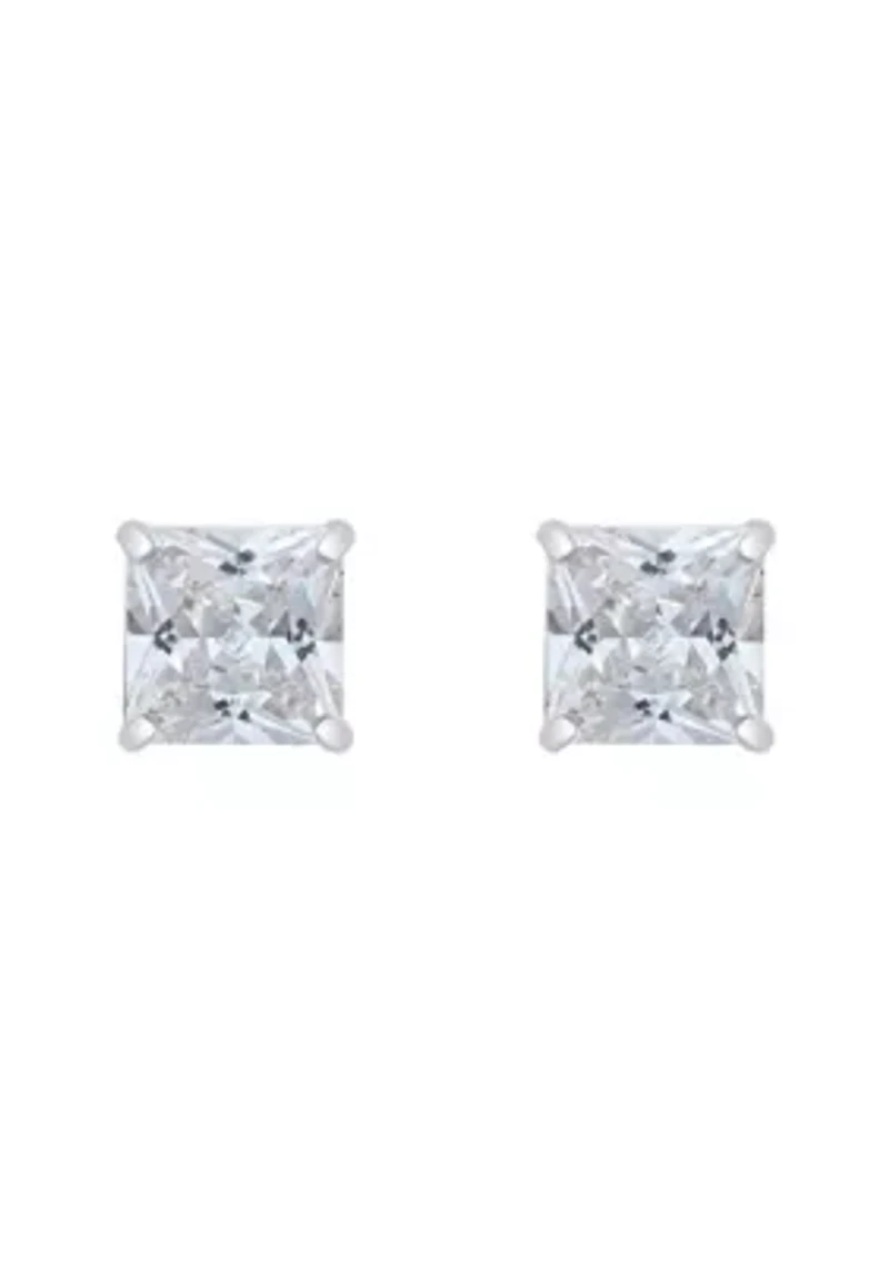 14K Gold 5mm Princess Cut Cubic Zirconia Stud Earrings