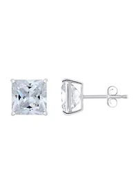 14K Gold 8mm Princess Cut Cubic Zirconia Stud Earrings