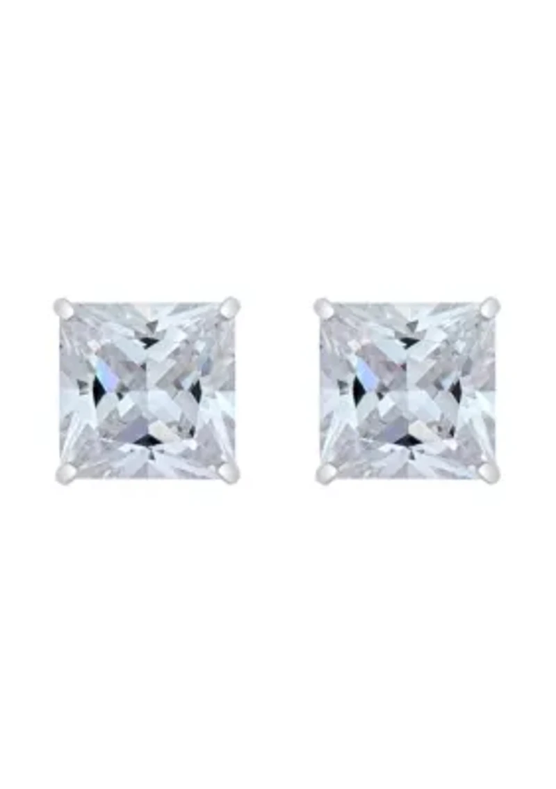 14K Gold 8mm Princess Cut Cubic Zirconia Stud Earrings