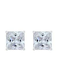 14K Gold 8mm Princess Cut Cubic Zirconia Stud Earrings