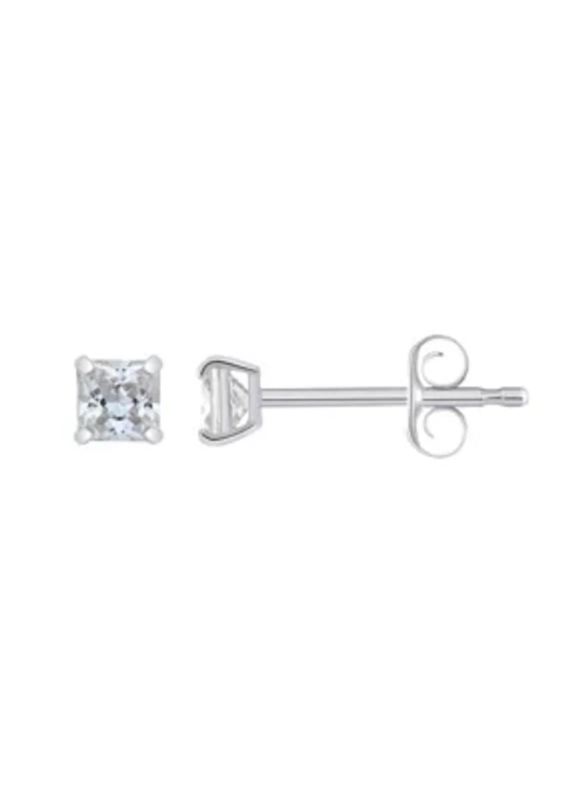 14K Gold 3mm Princess Cut Cubic Zirconia Stud Earrings