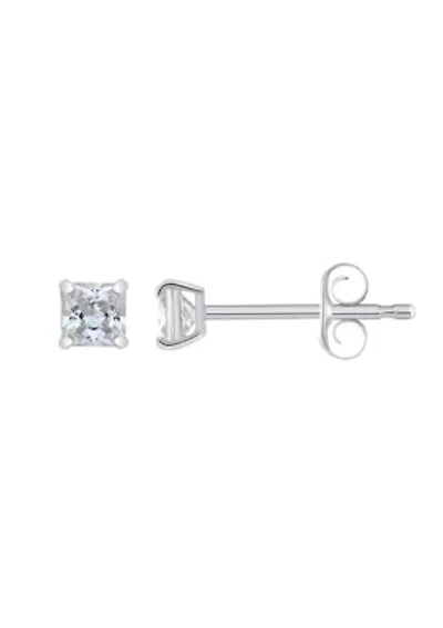 14K Gold 3mm Princess Cut Cubic Zirconia Stud Earrings