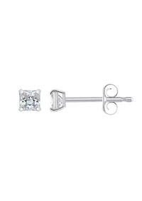 14K Gold 3mm Princess Cut Cubic Zirconia Stud Earrings