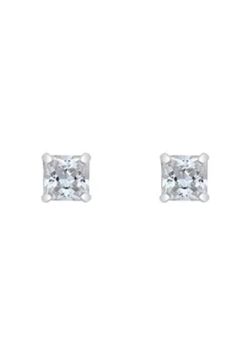 14K Gold 3mm Princess Cut Cubic Zirconia Stud Earrings