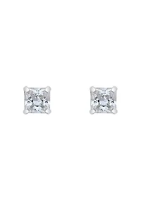 14K Gold 3mm Princess Cut Cubic Zirconia Stud Earrings