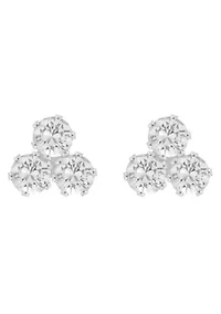 10K Gold 3mm Round Cubic Zirconia Triple Cluster Stud Earrings