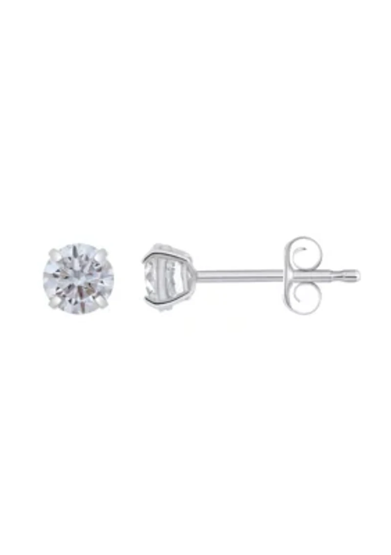 14K Gold 4mm Round Cubic Zirconia Stud Earrings