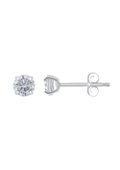 14K Gold 4mm Round Cubic Zirconia Stud Earrings