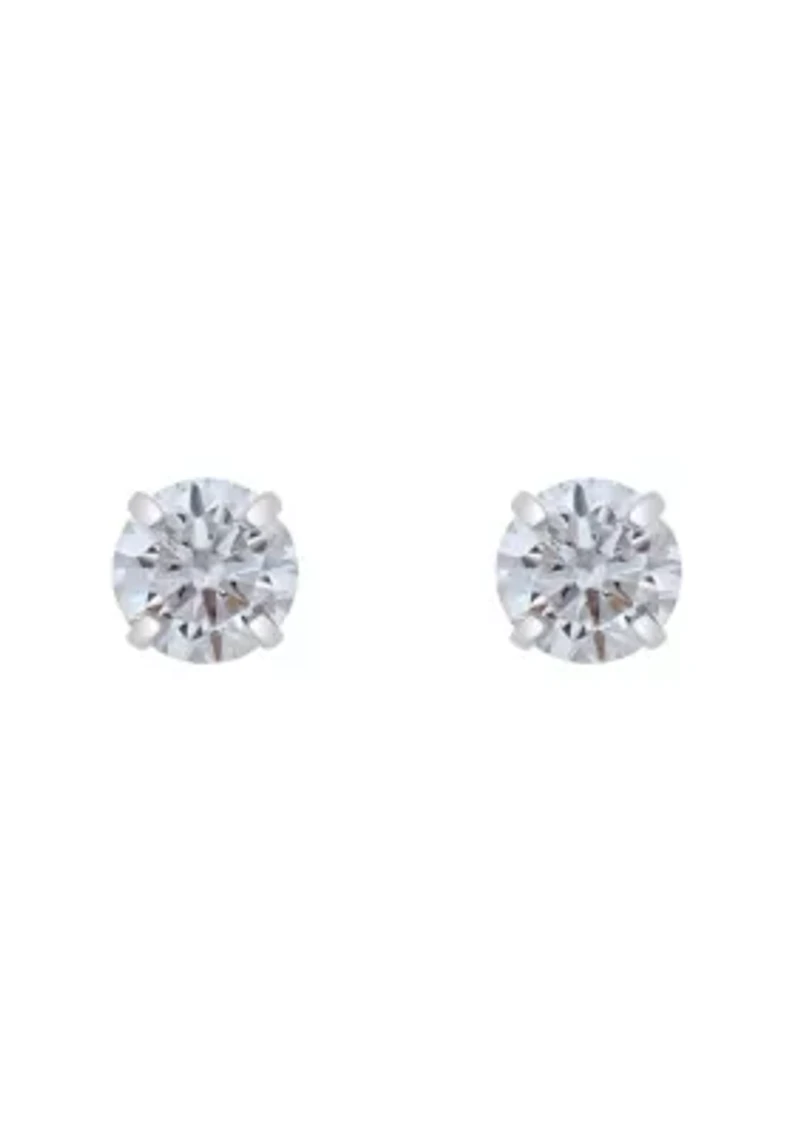 14K Gold 4mm Round Cubic Zirconia Stud Earrings