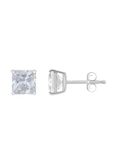14K Gold 6mm Princess Cut Cubic Zirconia Stud Earrings