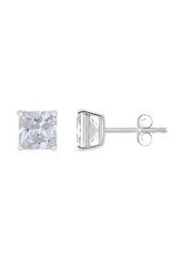 14K Gold 6mm Princess Cut Cubic Zirconia Stud Earrings