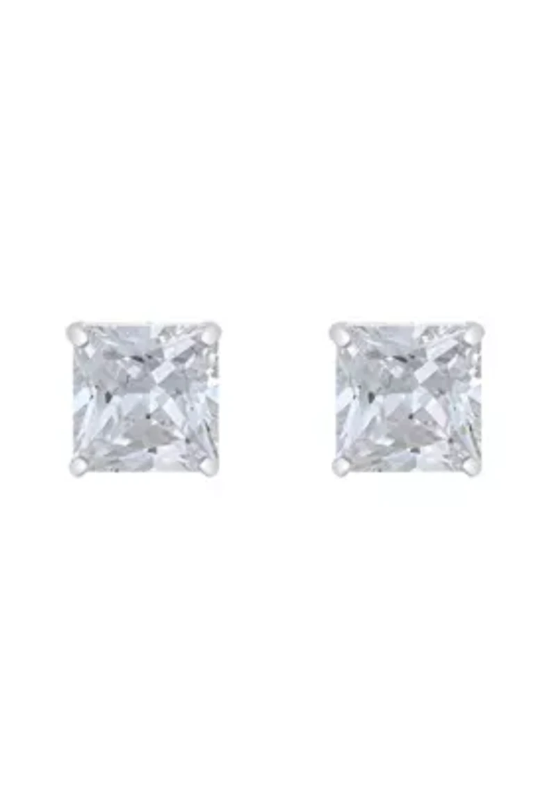14K Gold 6mm Princess Cut Cubic Zirconia Stud Earrings