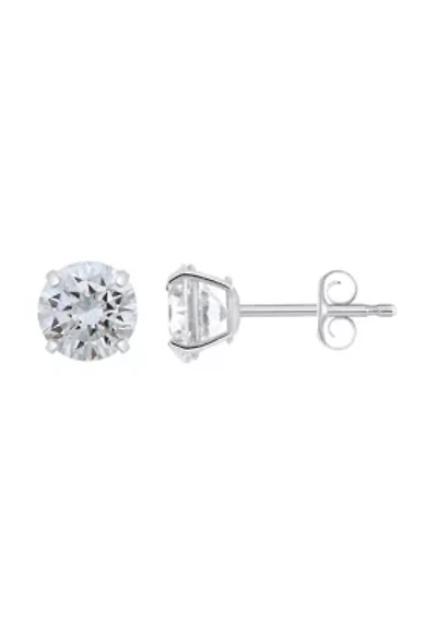 14K Gold 6mm Round Cubic Zirconia Stud Earrings