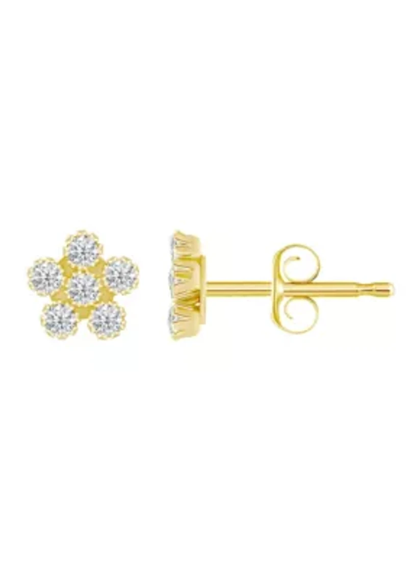 14K Yellow Gold Cubic Zirconia Star Cluster Stud Earrings