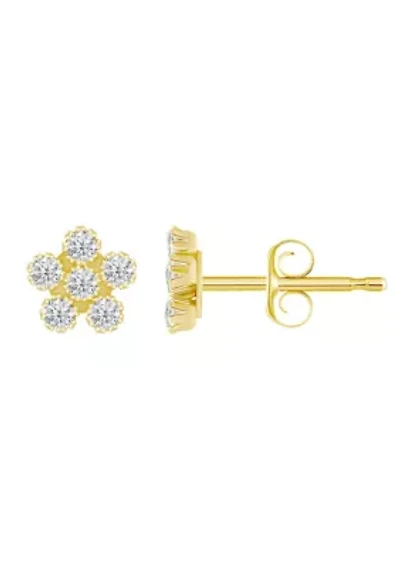 14K Yellow Gold Cubic Zirconia Star Cluster Stud Earrings