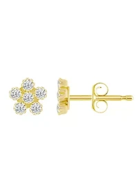 14K Yellow Gold Cubic Zirconia Star Cluster Stud Earrings