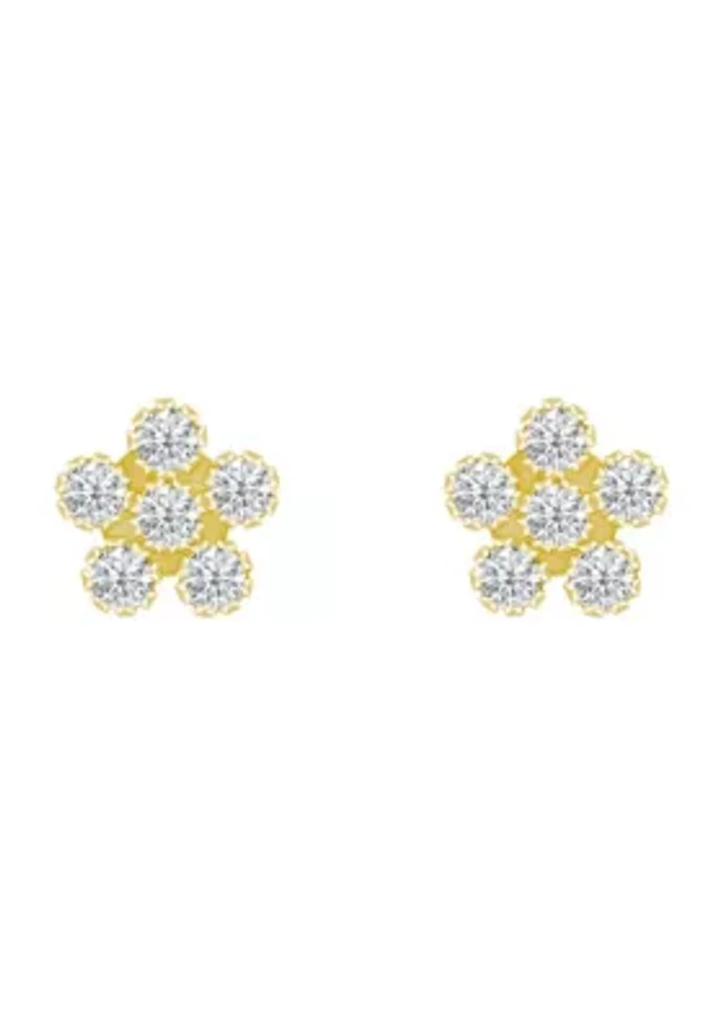 14K Yellow Gold Cubic Zirconia Star Cluster Stud Earrings