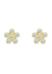 14K Yellow Gold Cubic Zirconia Star Cluster Stud Earrings