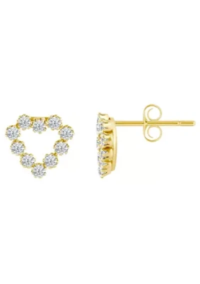 14K Yellow Gold Cubic Zirconia Heart Stud Earrings